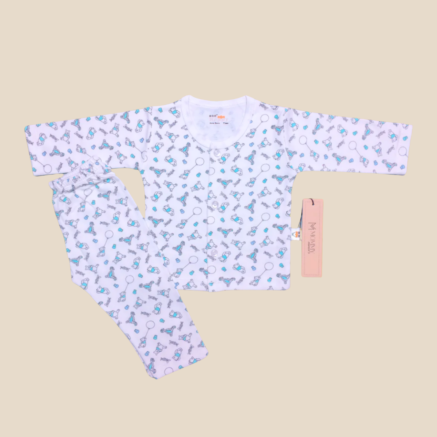 White Soft Cotton Night Suit with Cartoon Print